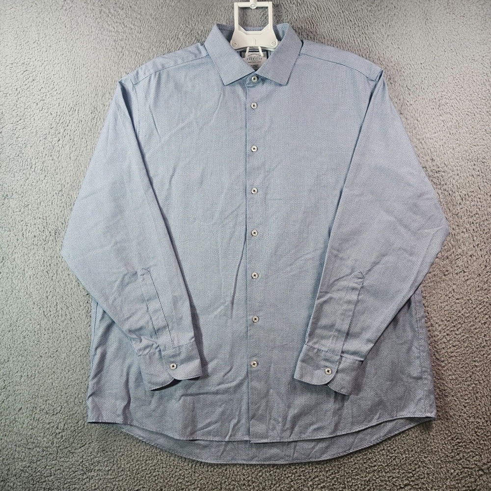 Charles Tyrwhitt Dress Shirt Men 18 Button Up Long Sleeve Textured Blue White
